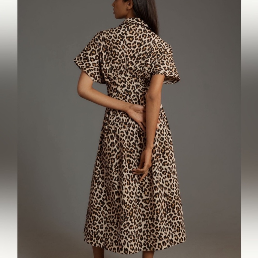 NWOT Anthropologie Exquise Tobie Leopard Animal Printed Pleated Shirt Dress S - Picture 3 of 8